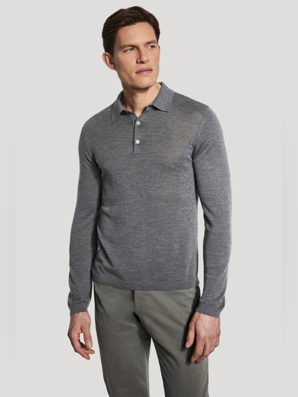 Jack Victor Light Gray Wool, Silk, Cashmere Blend Polo Sweater Sz S Luxury Sleek